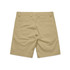 Khaki uniform shorts featuring a mid-length design and two back pockets. The item includes a brand logo.