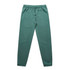 Faded track pants in a muted green colour, featuring an elasticised waistband and cuffs. Includes pockets and branding.