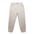 Light beige track pants with an elastic waistband and cuffs, featuring a drawstring and a logo on the front.