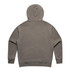 A faded olive green hoodie with a large hood and long sleeves, featuring a brand logo on the back.