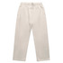 Relaxed cuffless track pants in a light beige colour with an elastic waistband and two side pockets.