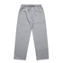 A pair of grey cuffless track pants featuring an elastic waistband and side pockets.
