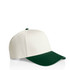 A two-tone cap featuring a white crown and a green brim, with a logo on the side.