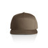 A brown 7-panel cap featuring a flat brim and structured front, with a logo on the front.