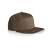 A brown 7-panel cap with a structured design and flat brim, featuring a logo on the front.