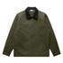 A green canvas cord collar jacket with a black collar, featuring a zip pocket. It has a simple, unbranded design.