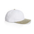 A two-tone cap featuring a white fabric crown and a beige corduroy brim, with a logo on the front.