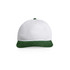 A two-tone cap featuring a white body and a green brim, with a logo on the front.