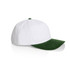 A two-tone cap featuring a white body and a green peak, complete with a logo.