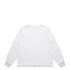 A long-sleeved tee in white with fitted cuffs and a simple design; features a branding logo.