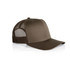 A brown mesh trucker cap featuring a solid front panel and mesh back panel, complete with a brim.