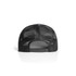 A black trucker cap featuring a mesh back and adjustable snap closure, designed for comfortable wear.