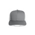 A grey trucker cap with a mesh back and a solid front, featuring a logo on the front panel.