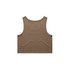 A brown crop singlet featuring a simple design and a plain back, with a logo present.