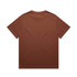 A brown heavy t-shirt featuring a plain back design and logo detail.