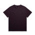 A short-sleeved, heavy tee in a rich dark purple colour, featuring a tag and a logo.