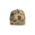 A soft camo cap featuring a mix of khaki, browns, and tan colours, with a logo on the front.