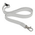 A custom printed lanyard in a light gray color measuring 12mm in width. It features a sturdy clip for attachment.