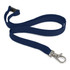 A navy blue custom printed lanyard with a 12mm width and a metal clip attachment.