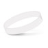 A white silicone wristband with a debossed design and a smooth surface. It has a simple, flexible form.