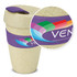 A drink bottle in natural colour with a purple band and a lid, featuring a logo. Capacity is 480ml.