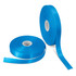 Two rolls of vibrant blue personalised ribbon, showcasing a smooth, glossy finish. One roll partially unspooled.