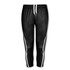 Black women's sports pants with white stripes and an elastic waistband, featuring a logo on the front.