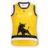 A yellow women's AFL top featuring a black bull silhouette and a logo, with black and white accents.