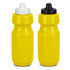 A drink bottle set featuring two bright yellow bottles with black and white lids. Each bottle has a logo.