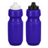 A drink bottle set in vibrant purple, featuring white and black caps, with a simple design and a logo.