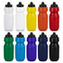 A drink bottle collection in white, yellow, orange, red, green, blue, black, and teal, featuring a black cap and logo.