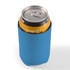 A drink bottle is held within a bright blue Surf Stubby Cooler, designed to keep beverages cold.