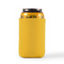 A drink can is nestled inside a yellow stubby cooler, designed to keep beverages cold.