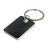 A rectangle stainless steel keytag featuring a sleek design with a shiny finish and a metal keyring for attachment.