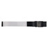 A luggage strap featuring a black adjustable buckle and a wide, reflective silver band for enhanced visibility.