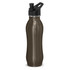 A drink bottle in a sleek, dark olive color with a black flip-top lid and a spout for easy sipping.