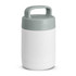 A drink bottle in a two-tone design with a grey lid and a white body, featuring a handle for easy carrying.