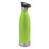 A drink bottle in vibrant green with a stainless steel base and a push-button lid for easy access.