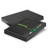 A black notebook with a green accent and a matching green pen, presented in a sleek black gift box.