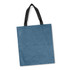 A tote bag in heather blue with black handles and a textured surface. Features a logo on one side.