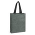 A heather green tote bag with black handles, featuring a simple design and a logo on the front.