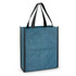 A blue heather A4 tote bag with black handles and a structured design. Features a logo on one side.