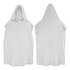 A white adult hooded towel featuring a hood and open sides, shown from the front and back. The towel has a logo.