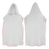 A white adult hooded towel with red trim, featuring a hood and an overall poncho-style design.