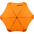 An orange BLUNT Classic Umbrella featuring a star-shaped canopy and a central hub, with a logo present.