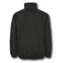 A black windbreaker jacket with a high collar and elasticated hem, featuring a logo on the back.