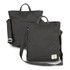 A dark green crossbody bag with a top handle and adjustable strap, featuring a branding logo.