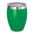 A drink bottle in vibrant green with a silver stainless steel lid, showcasing a sleek and modern design.