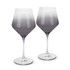 Two elegant wine glasses with a gradient from clear to dark grey. Each features a slender stem and round base.