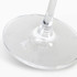 A clear wine glass with a smooth stem and base, featuring a subtle logo on the base.